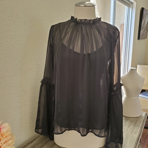 LUSH High Collar Sheer Blouse Size Xsmall - Picture 2 of 6